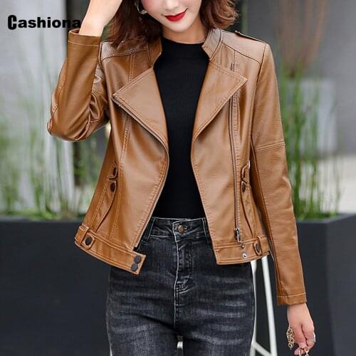 Fashion 2020 Women Pu Leather Jackets Winter Warm Coats Plus Cotton Slimming Biker Faux Leather Jacket Black Coffee Outerwear