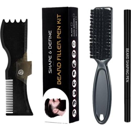Beard Filler Pen and Nylon Brush Rotating Beard Styling Board Comb Kit Facial Hair Engraving Eyebrow Tool