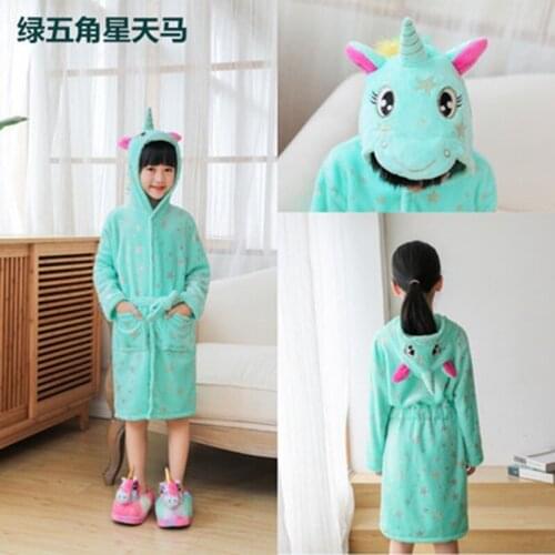 New Children Sleepwear Unicorn Hooded Boys Bathrobe Kids Unicorn Bath Robe Animal Winter Beach Towels Bathrobes for Kids