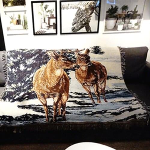 Elk In The Snow Sofa Throw Xmas Home Decorative Knitted Blanket for Bed Thick Double Face Couple Reindeer Furniture Cover Tiger