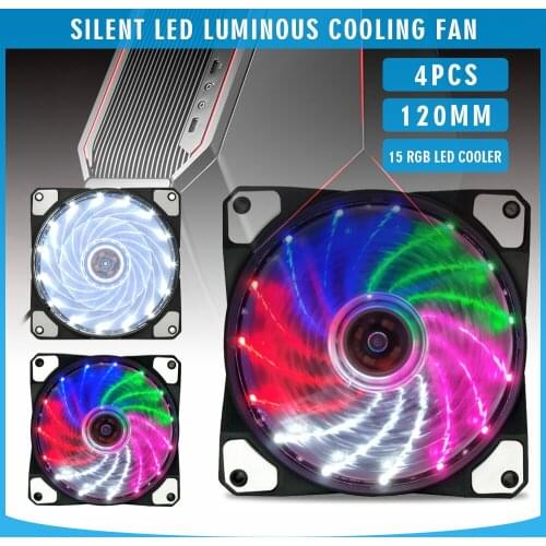 POHIKS 4pcs 120*120*25mm RGB LED Multicolored Luminous PC Case Cooling Fan Silent Desktop Computer Fans Coolers