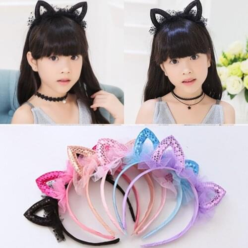 Cute Kids Baby Girls Lace Cat Ear Hair Band Headband Birthday Party Cartoon fashion lovely stylish personality