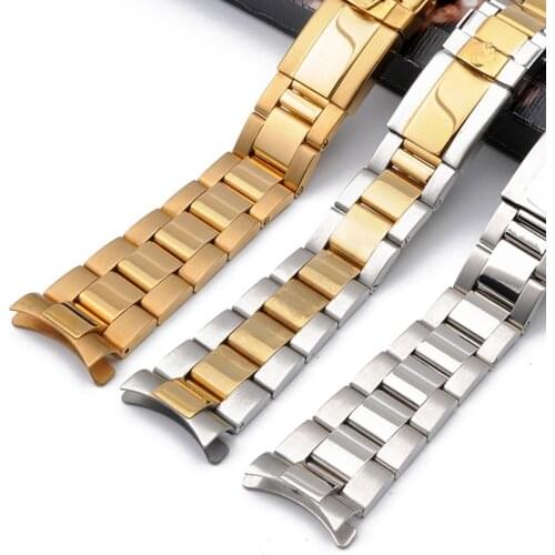 Stainless steel strap mens watch accessories17mm20mm for Rolex Daytona series arc mouth waterproof steel strap women watch band