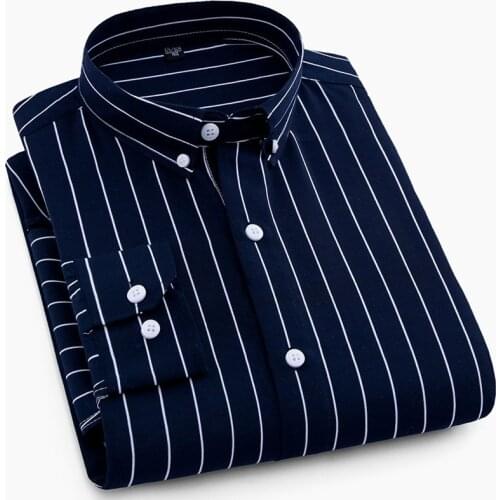 High Quality Mens Business Casual Long Sleeved Men Button Shirt Classic Striped Slim Fit Male Social Mens Dress Shirts Outwear