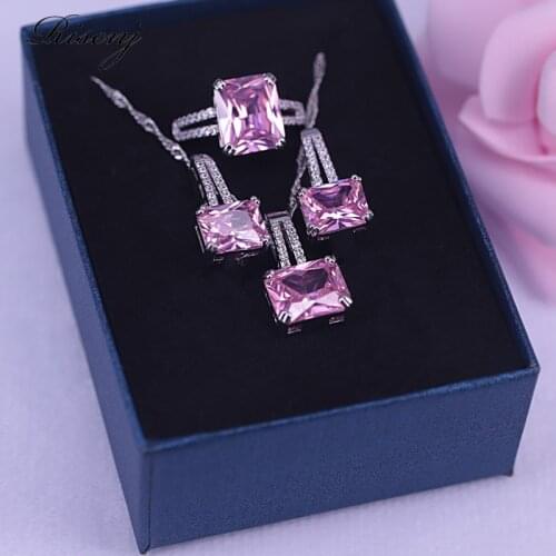 Earrings Ring Necklace Set Silver Color For Women Square Dubai Style For Women Best Bridal/Party/Engagement/Anniversary