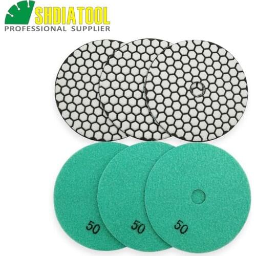 SHDIATOOL 6pcs 5" #50 B dry polishing pads granite marble ceramic grinding Resin bond diamond flexible sanding disc Polisher