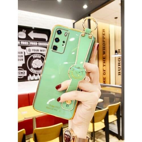Sumkeymi Plating Wrist Strap Silicone Phone Holder Case For HUAWEI Honor 30 Pro 30s V30 Pro 20 pro 20s Hand Band Case