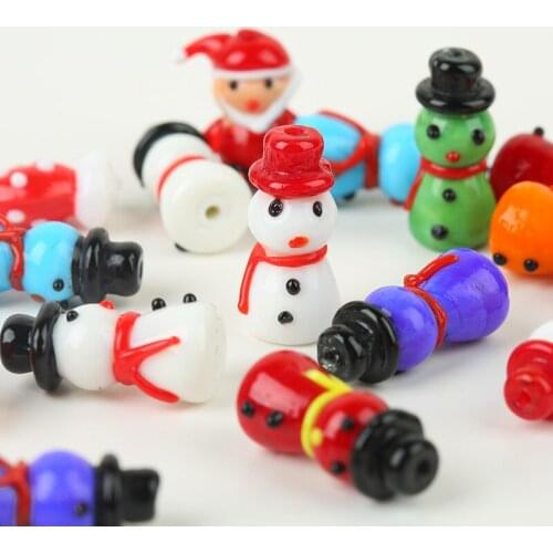 5pcs 12x27mm Snowman Shape Handmade Lampwork Glass Loose Beads for Jewelry Making DIY Crafts Findings