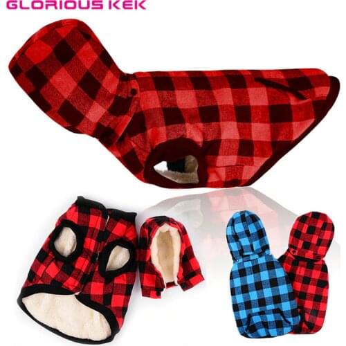 GLORIOUS KEK Plaid Dog Clothes Winter Fleece Jacket Warm Dog Coats with Removable Hood Pet Clothes for Small Medium Large Dogs