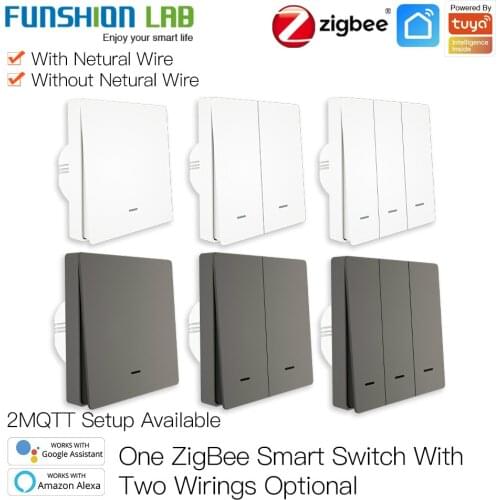 FUNSHION Tuya ZigBee Smart Light Switch No Neutral Wire No Capacitor Needed Smart Life 2/3 Way Works with Alexa Google Home