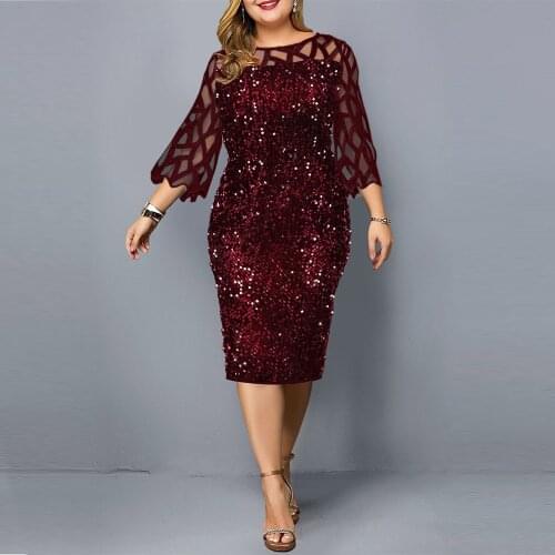 Party Dress Summer Womens Dress 2021 New Elegant Sequin Mesh Black Wine Red Gold Casual Dresses Ladies Wedding Evening Outfits
