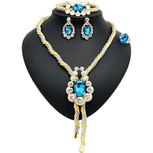 Yulaili Dubai Gold Jewelry Sets for Women Vintage Crystal Necklace Stud Earrings Bracelet Ring Party Accessories Free Shipping