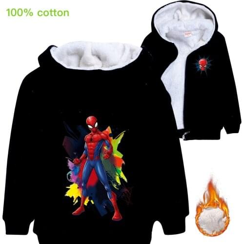 3-15Y Winter spiderman Hoodies Kids Jacket with Zipper Wool Liner Boys Coat Thicken Hooded Fur Baby Girl squirrel Outwear