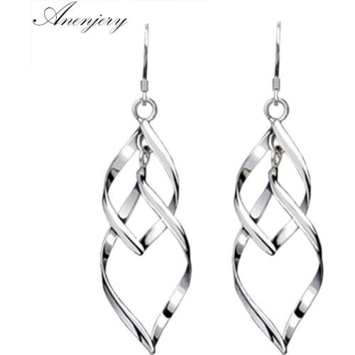 ANENJERY 925 Sterling Silver Classic Earrings Long Tassel Twisted Drop Earrings For Women Oorbellen Brincos S-E301