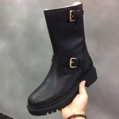 Winter Ankle Boots Shearling Boots Women Luxury Buckle Shoes Women Genuine Leather Botas Mujer Wram Thick Sole Botas Feminina