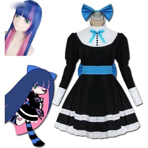 Anime Panty & Stocking with Garterbelt Cosplay Heroine Stocking Anarchy Wig Costume Women Girls Lolita Maid Dress Suits Uniform
