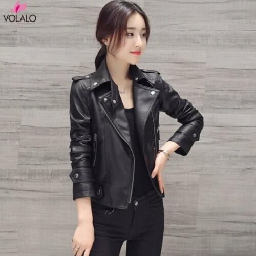 2019 New Fashion Women Smooth Motorcycle Faux PU Leather Jackets Ladies Long Sleeve Autumn Winter Biker Streetwear Black Coat