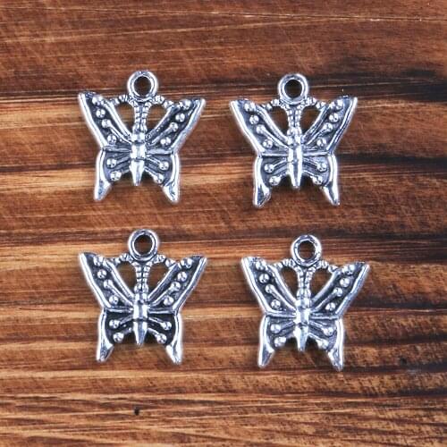 Tibetan Silver Color, 10PCS Zinc Alloy Butterfly-shaped Metal Pendant,Charms for Jewelry Making,16*17mm Handmade DIY Accessories
