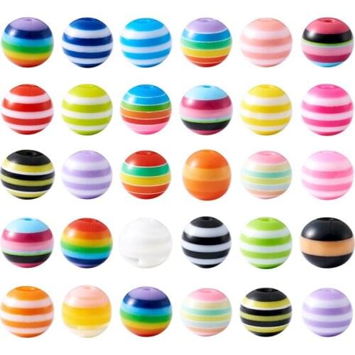 100pcs 10mm Mixed Color Round Resin Stripe Beads for Jewelry Making DIY Bracelet Necklace Handcraft hole: 2mm