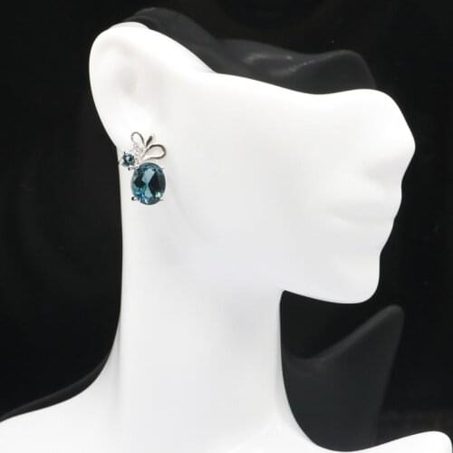 18x11mm SheCrown Highly Recommend Top Selling Created London Blue Topaz for Women Silver Earrings