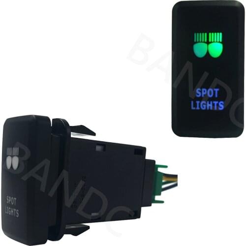 GREEN & BLUE Led, SPOT LIGHTS Rocker Push Switch with Jumper Wires for Toyota Hilux KUN26R, GGN15R, GGN25R 2005-Current, 3A 12V