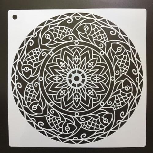 30 * 30cm size fish diy craft mandala mold for painting stencils stamped photo album embossed paper card on wood fabric wall