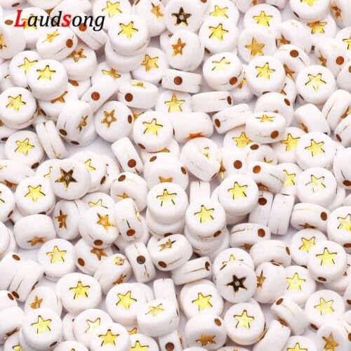 100-500pcs 4*7mm White and Gold Star Letter Acrylic Beads Alphabet Spacer Round Beads For Diy Jewelry Making Bracelet Supplies