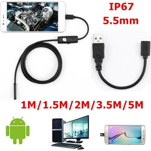 5.5mm Endoscope USB Mini Camera Flexible IP67 Waterproof Micro USB Inspection Borescope Camera For Android 6 LED Adjustable