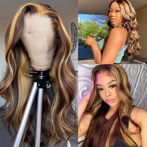 B4U HAIR Highlight Wig Body Wave Lace Front Human Hair Wigs For Women Colored Human Hair Wigs With Natural Hairline Ombre P4/27