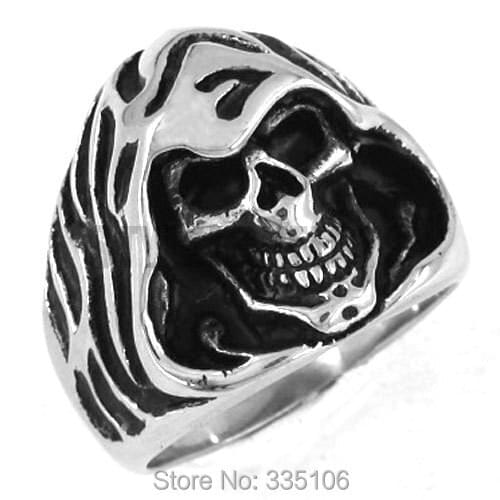 Free shipping! Stainless Steel Jewelry Grim Reaper Skull Ring Motor Biker Men Ring SWR0162