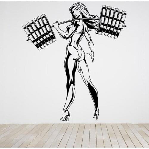 Bodybuilder Wall Decal Gym Fitness Sport Muscles Woman With Barbell Wall Sticker for Gym Decor Use Vinyl Art Decor Mural C357