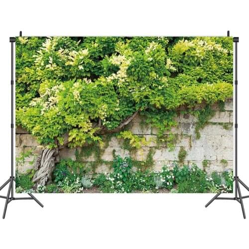 Roadside Brick Wall Green Plants Scenery Backdrops Photo Background Decorations for Portrait Photography Props