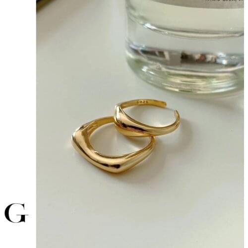 GHIDBK 925 Sterling Silver Statement Irregular Adjustable Rings Unique Design Modern Minimalist Rings for Women Silver Jewelry