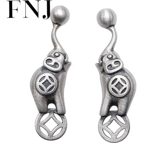 FNJ Lucky Animal Elephant Earrings 925 Silver Original Pure S925 Sterling Silver Stud Earring Women Jewelry matte