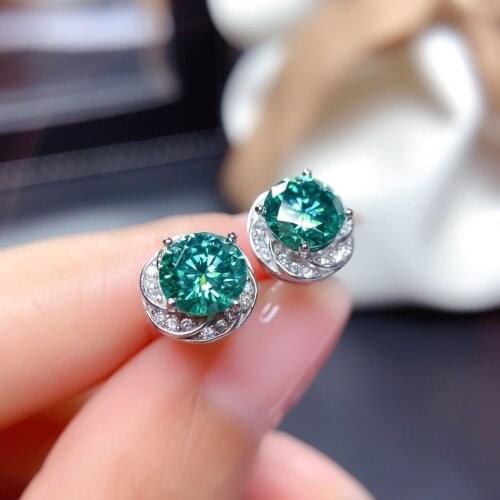 Dainty Round Zircon Wedding Earrings Female Luxury Green Crystal Stone Stud Earrings Trendy Silver Color Earrings For Women Gift