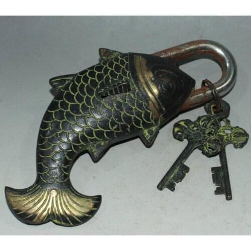 China brass archaize fish lock crafts statue