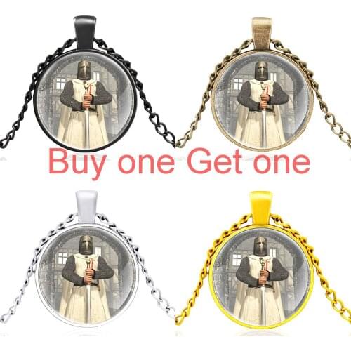 Classic Crusader Design Glass Dome Design Black Necklace Men Women Vintage Pendant Jewelry Accessories Gift