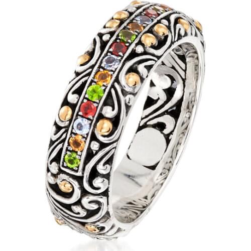 Retro Pattern Color Rhinestone Inlaid Ring Luxury Jewlery For Women Boho Wedding Engagement Party Ring Whole Sale Wizard M996