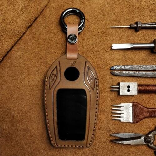 Brown Car Remote Key Fob Case Cover Bag Car Key Protect Case Leather For BMW 7 Series G11 G12 2016 2017 Display Key Case