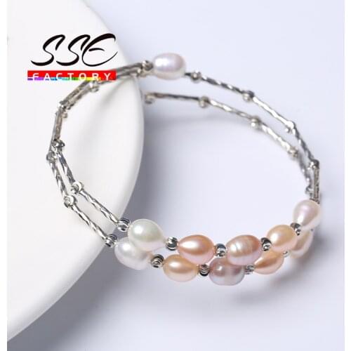 Beautiful 100% Real Natural Freshwater Pearl Bracelets Rice Shaped Pearl Bracelet For women Party Birthday Charms Jewelry Gifts