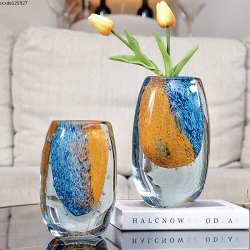 Creative Orange Blue Glass Vase Flower Arrangement Dried Flower Plant Hydroponic Vase Luxury Living Room Countertop Decoration