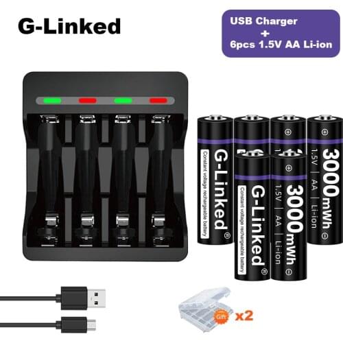 AA 1.5v Rechargeable Battery 3000mWh 1.5V AA Lithium ion Rechargeable Batteries for Flashlight Toys 1.5V AA Rechargeable battery