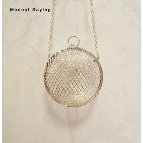 Fashion Gold Ball Metal Hollow Wedding Party Handbags 2018 Prom Evening Purse Shoulder Bags Wedding Accessories Crossbody Bags