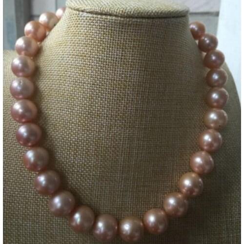 Fashion jewelry stunning 13-14kmm gold pink pearl necklace 18inch 14k