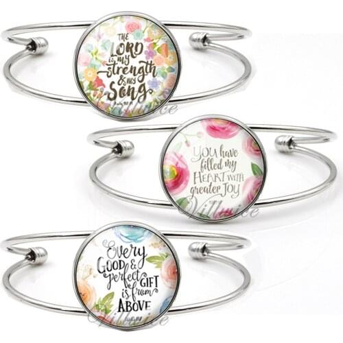 VILLWICE 3Pcs/Lot Fashion Psalm Bible Verse Bangle Bracelet Handmade Glass Cuff Bangles Scripture Quote Jewelry Christian Gifts