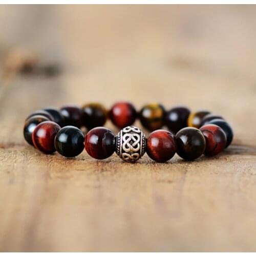 Mens natural bead bracelet 10 MM tiger eye Tibetan charm fashion bracelet yoga spicy bracelet womens natural stone jewelry
