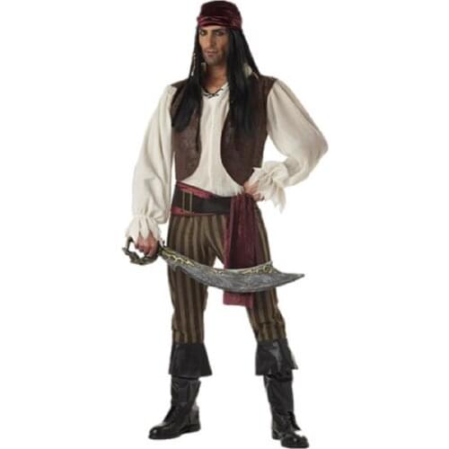 Newest Captain Pirates Mens Pirate Buccaneer Outfit Fantasia Adult Halloween Carnival Cosplay Fancy Costume For Men