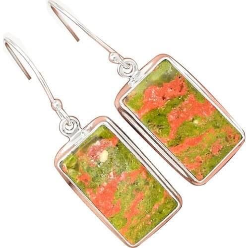 Lovegem Genuine UNAKITE EARRING 925 Sterling Silver,44 mm, AE1546