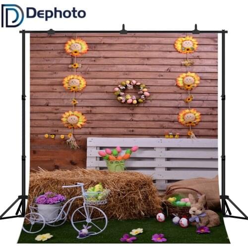 Dephoto Easter Backgrounds Baby Newborn Haystack Sunflower Rabbit Wooden Wall Party Portrait Photography Backdrop Photo Studio