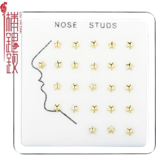 New pack fashion 24pcs star shape sterling silver nose pin body piercing jewelry plated gold women girl party jewelry